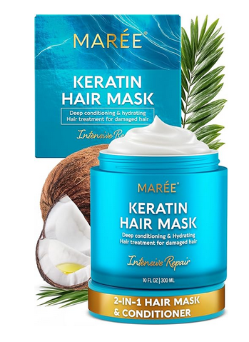 Best MAREE Deep Conditioning Hair Mask – Keratin & Moisturizing Hair Treatment for Damaged, Dry, Curly & Color-Treated Hair | Hydrating Repair Mask