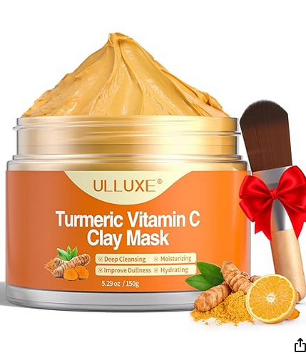 Best Turmeric Vitamin C Clay Mask – Brightening Face Mask for Dark Spots, Dull Skin & Uneven Tone | Deep Pore Cleansing, Blackhead Removal & Hydrating Skincare (5.29 oz)