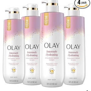 Best Olay Intensely Hydrating Body Wash for Women – Hyaluronic Acid Serum Complex with Vitamin B3 | Moisture-Renewing, Paraben & Phthalate-Free Body Wash for All Skin Types (20 fl oz, Pack of 4)