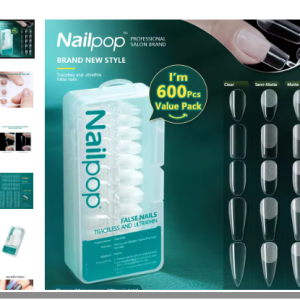 Nailpop 600pcs PRO Fake Nails Full Cover Tips – Professional Acrylic Nail Capsules, Soak Off Gel False Nail Tips for Salon & DIY Nail Extensions