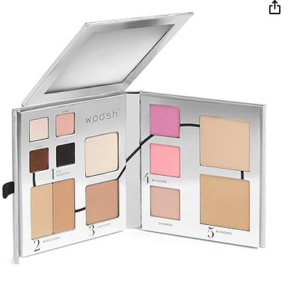 Woosh Beauty Fold Out Face Original Makeup Palette – All-in-One Travel Makeup Kit with Neutral Cream & Powder Shades (#2 Medium Light)